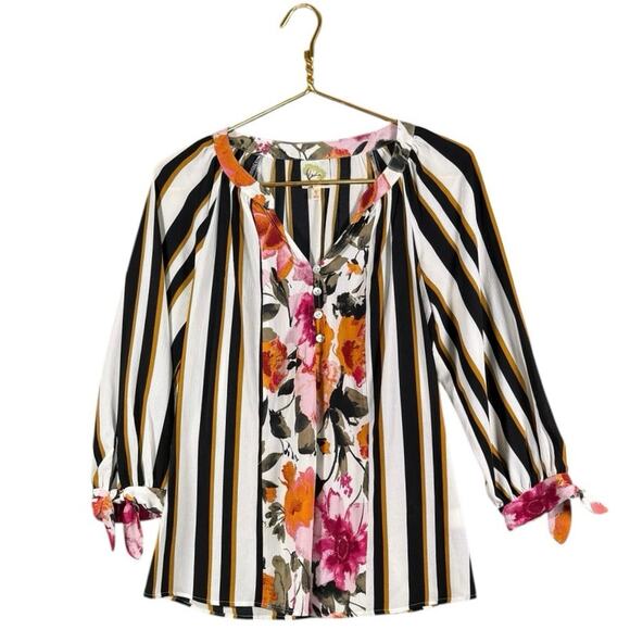 Fig & Flower Striped Floral Blouse | Mixed Print Boho Top | Size Small - Picture 12 of 12